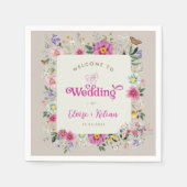 ワイルドフラワーカラフルバタフライ庭園の結婚式 スタンダードカクテルナプキン (正面)