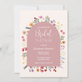 ワイルドフラワーカラフルパステルピンクアーチブライダルシャワー 招待状 (正面)