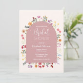 ワイルドフラワーカラフルパステルピンクアーチブライダルシャワー 招待状 (スタンド正面)
