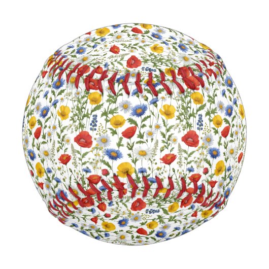 ワイルドフラワーカラフルパターンのかわいらし自然 野球ボール (正面)