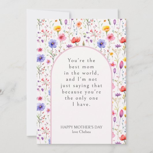 ワイルドフラワーカラフルピンクのおもしろいアーチ母の日 シーズンカード (正面)
