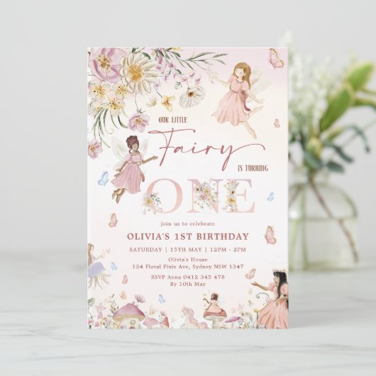 ワイルドフラワーカラフルフェアリープリンセス1st誕生日 | 招待状 (スタンド正面)