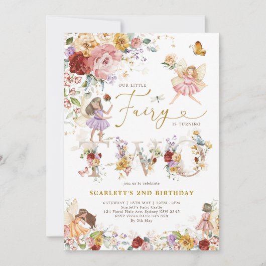 ワイルドフラワーカラフルフェアリープリンセス2nd誕生日 招待状 (正面)