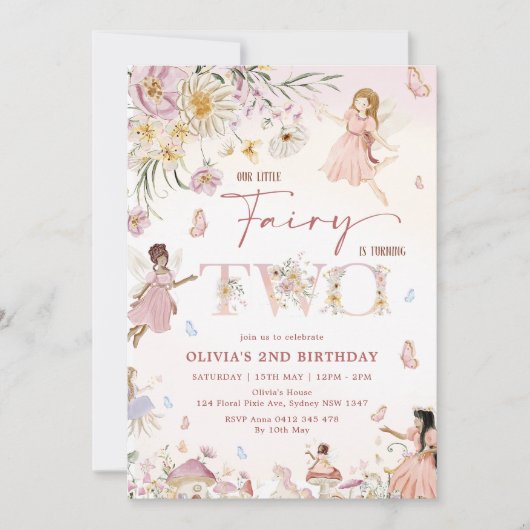 ワイルドフラワーカラフルフェアリープリンセス2nd誕生日 | 招待状 (正面)
