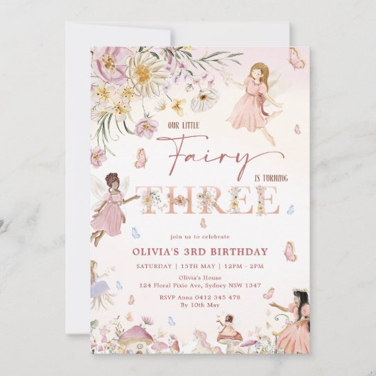 ワイルドフラワーカラフルフェアリープリンセス3rd誕生日 | 招待状 (正面)