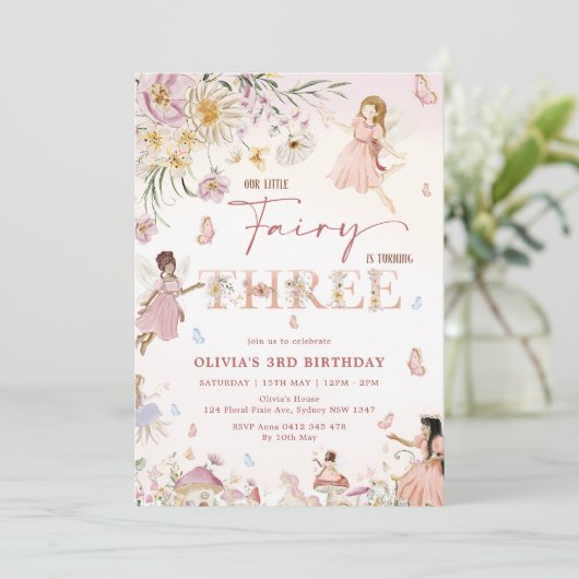 ワイルドフラワーカラフルフェアリープリンセス3rd誕生日 | 招待状 (スタンド正面)
