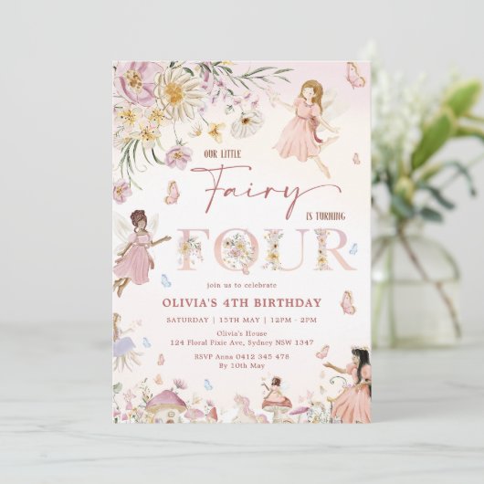 ワイルドフラワーカラフルフェアリープリンセス4th誕生日 | 招待状 (スタンド正面)