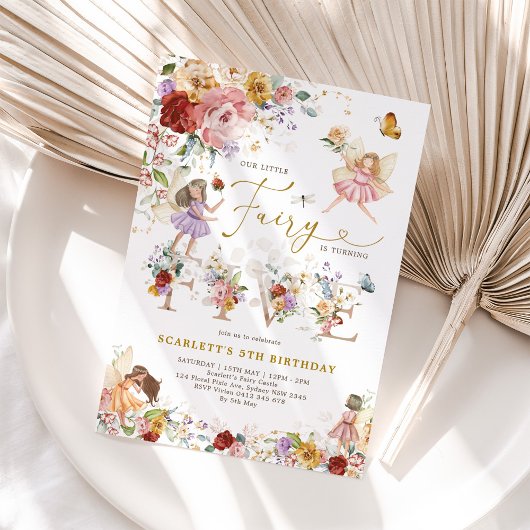 ワイルドフラワーカラフルフェアリープリンセス5th誕生日 招待状