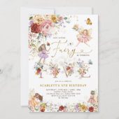 ワイルドフラワーカラフルフェアリープリンセス5th誕生日 招待状 (正面)