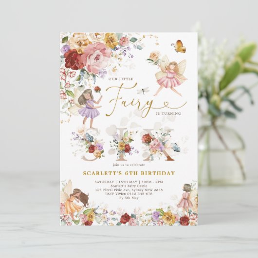 ワイルドフラワーカラフルフェアリープリンセス6th誕生日 招待状 (スタンド正面)
