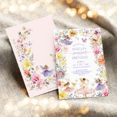 ワイルドフラワーカラフルフェアリー最初の誕生日パーティー 招待状