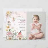 ワイルドフラワーカラフルフェアリー1stバースデーフォト 招待状 (正面)