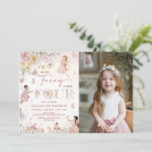 ワイルドフラワーカラフルフェアリー4th誕生日の写真 招待状 (スタンド正面)