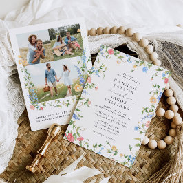 ワイルドフラワーカラフルフォトQRコードRSVP結婚's 招待状