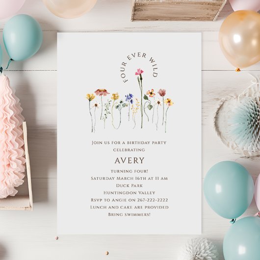 ワイルドフラワーカラフルフォーエバーワイルドバースデーパーティー 招待状