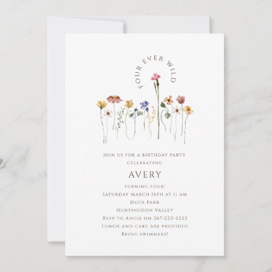 ワイルドフラワーカラフルフォーエバーワイルドバースデーパーティー 招待状 (正面)