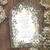 ワイルドフラワーカラフルフローラアーチ型春の結婚式 アクリル招待状