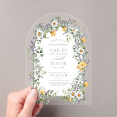 ワイルドフラワーカラフルフローラアーチ型春の結婚式 アクリル招待状 (インサイチュ (ポータブル))