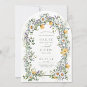 ワイルドフラワーカラフルフローラアーチ型春の結婚式 招待状 (正面)