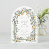 ワイルドフラワーカラフルフローラアーチ型春の結婚式 招待状 (スタンド正面)