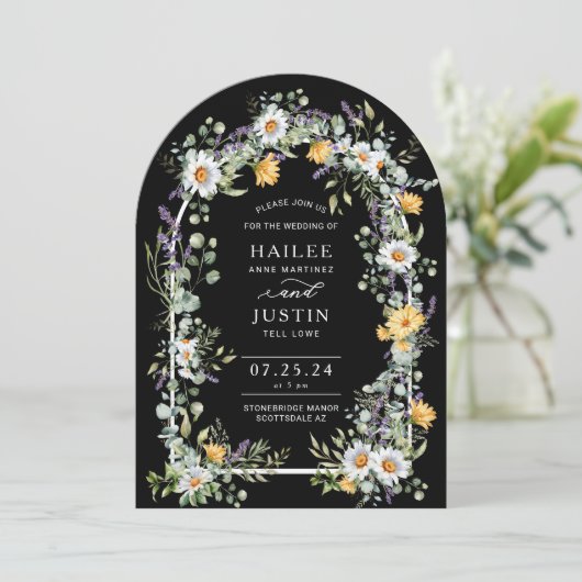 ワイルドフラワーカラフルフローラアーチ型春の結婚式 招待状 (スタンド正面)