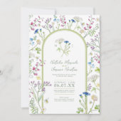 ワイルドフラワーカラフルフローラウォーターカラー結婚アート 招待状 (正面)