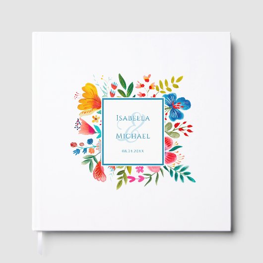 ワイルドフラワーカラフルフローラウォーター結婚カラー ゲストブック (正面)