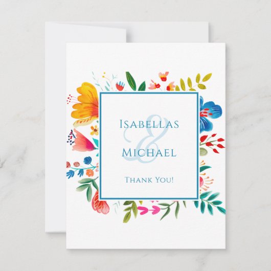 ワイルドフラワーカラフルフローラウォーター結婚カラー サンキューカード (正面)