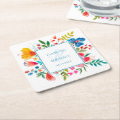 ワイルドフラワーカラフルフローラウォーター結婚カラー スクエアペーパーコースター (アングル)