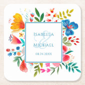 ワイルドフラワーカラフルフローラウォーター結婚カラー スクエアペーパーコースター (正面)