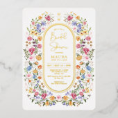 ワイルドフラワーカラフルフローラガーデンブライダルシャワー 箔招待状 (正面)