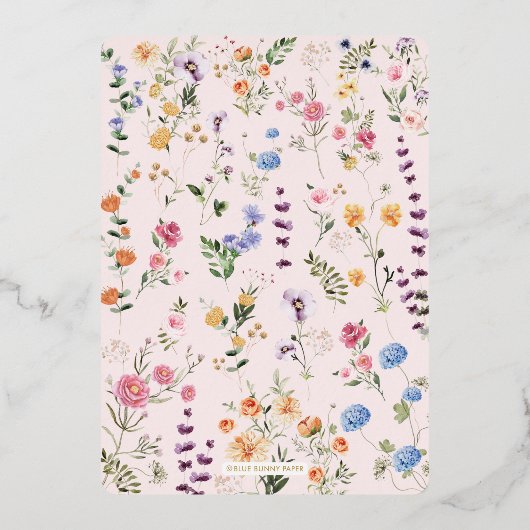 ワイルドフラワーカラフルフローラガーデンブライダルシャワー 箔招待状 (裏面)