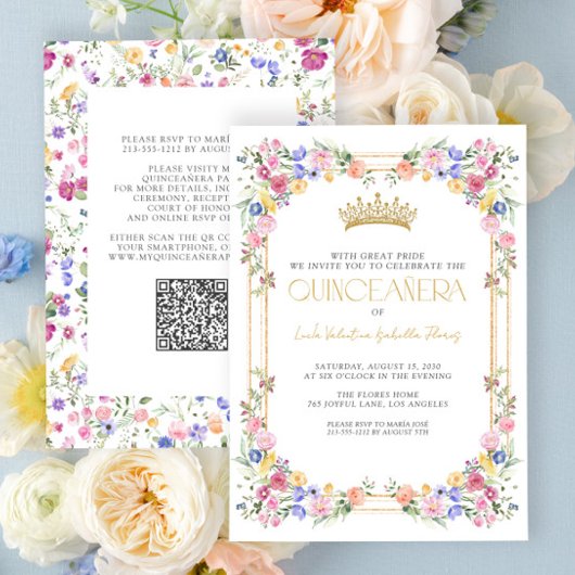 ワイルドフラワーカラフルフローラガーデンQRキンセアニラ 招待状