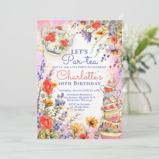 ワイルドフラワーカラフルフローラパルティーパーティー誕生日 招待状 (スタンド正面)