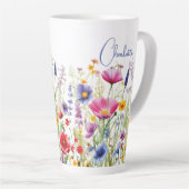 ワイルドフラワーカラフルフローラパーソナライズされた名 カフェラテマグ (右アングル)