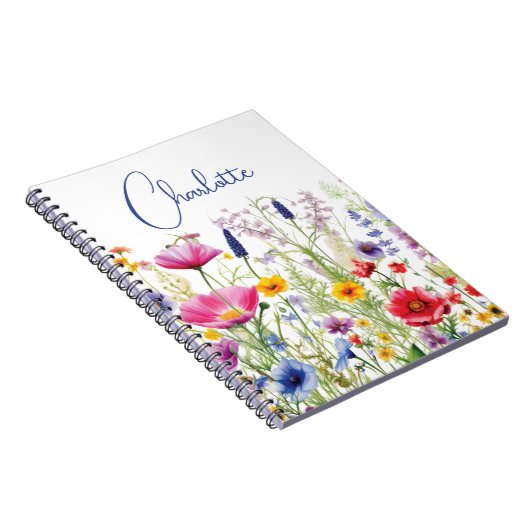 ワイルドフラワーカラフルフローラパーソナライズされた名 ノートブック (右側)