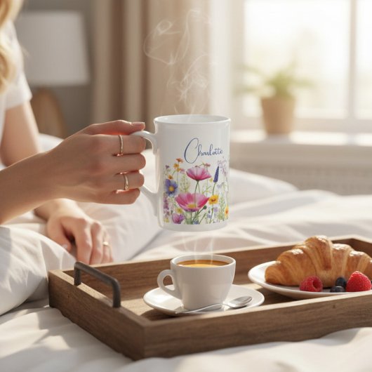 ワイルドフラワーカラフルフローラパーソナライズされた名 ボーンチャイナマグカップ