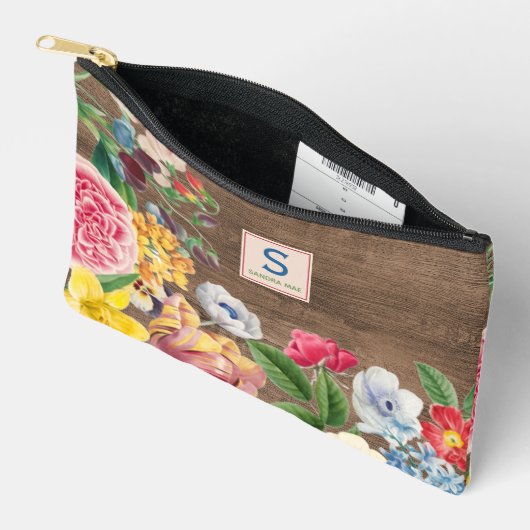 ワイルドフラワーカラフルフローラブーケのアートパターン アクセサリーポーチ (見開き)