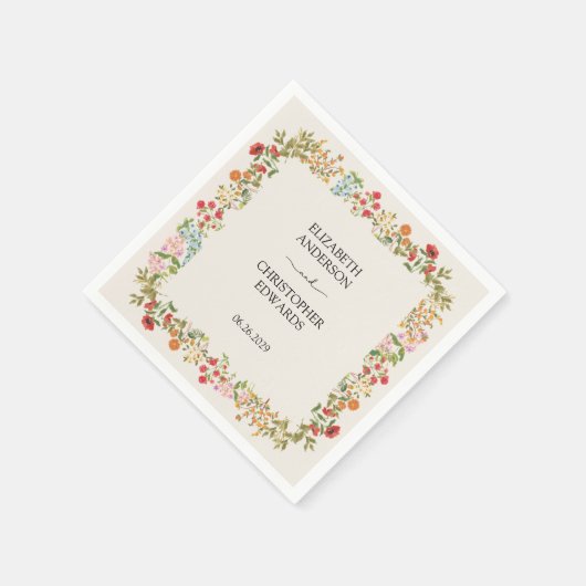 ワイルドフラワーカラフルフローラ庭園の結婚式 スタンダードカクテルナプキン (角)