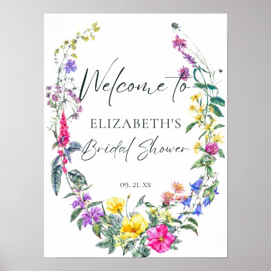 ワイルドフラワーカラフルフローラ書道へようこそ ポスター (正面)