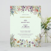ワイルドフラワーカラフルフローラ水彩誕生日 招待状 (スタンド正面)