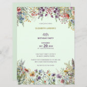 ワイルドフラワーカラフルフローラ水彩誕生日 招待状 (正面/裏面)