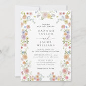 ワイルドフラワーカラフルフローラQRコー結婚ド 招待状 (正面)