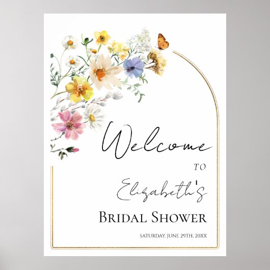 ワイルドフラワーカラフルブライダルシャワーウェルカムサイン ポスター (正面)