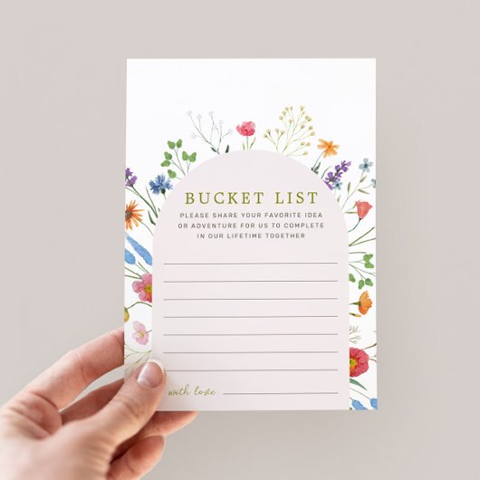 ワイルドフラワーカラフルブライダルシャワーバケットリストアイディア アドバイスカード