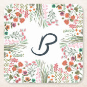 ワイルドフラワーカラフルブライダルシャワーモノグラム スクエアペーパーコースター (正面)