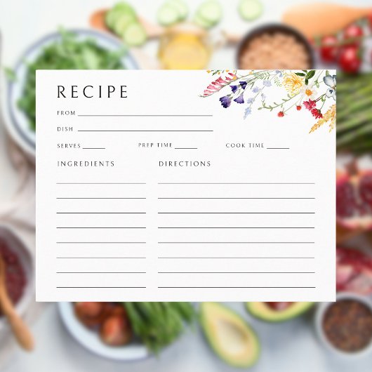 ワイルドフラワーカラフルブライダルシャワーレシピカード エンクロージャーカード