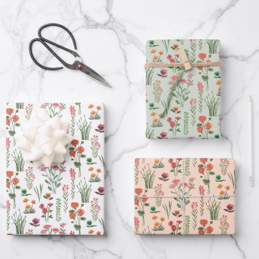 ワイルドフラワーカラフルブライダルシャワー ラッピングペーパーシート (正面)