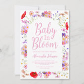 ワイルドフラワーカラフルベビーイン開花ガールベビーシャワー 招待状 (正面)