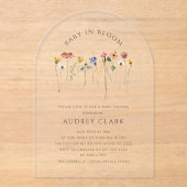 ワイルドフラワーカラフルベビーイン開花ベビーシャワー アクリル招待状 (正面)
